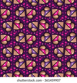 Pattern with hearts like cute asses. Background with beautiful women's bootys for Valentine's day. Vector holiday illustration. Set with isolated icons of hearts you'll find in my portfolio.