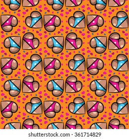 Pattern with hearts like cute asses. Background with beautiful women's bootys for Valentine's day. Vector holiday illustration. Set with isolated icons of hearts you'll find in my portfolio.