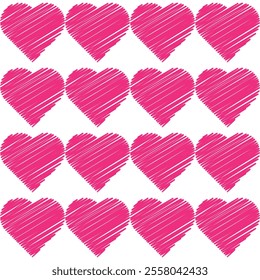 Pattern Hearts Line Drawing. Valentines day design. Isolated on white vector illustration