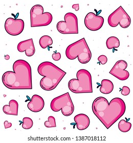 pattern of hearts love and apples