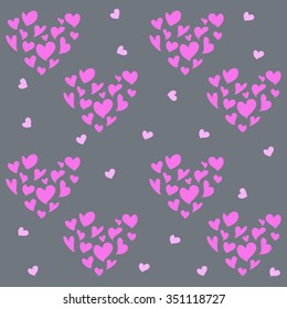 Pattern of the hearts on the grey background