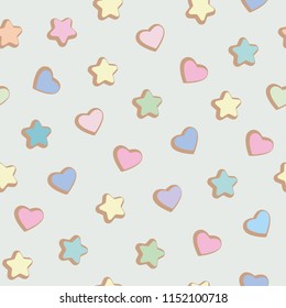 A pattern of hearts in pastel colors