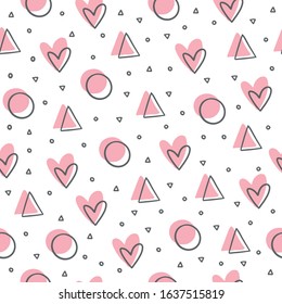Pattern with hearts. Pink color. Abstract. Geometric figures.