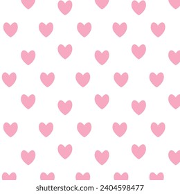 Pattern with hearts pink color on white background, trendy vector illustration, seamless