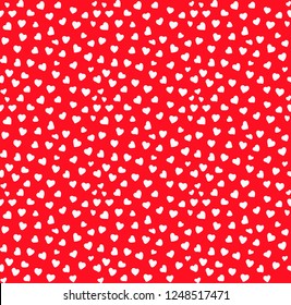 A pattern of hearts. Red background, little white hearts. Love. Christmas. New year.Well suited for packaging, banner, postcards. Simple seamless pattern.