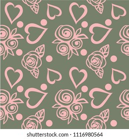 Pattern with hearts and roses for the wedding, birthday and the holy valentine.