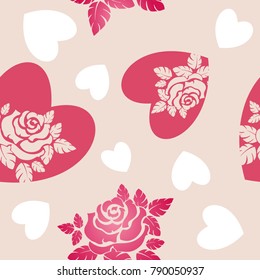 Pattern with hearts and roses for the wedding, birthday and the valentine