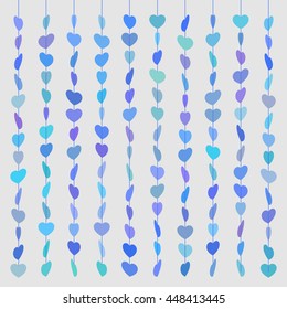 pattern hearts skewered like beads on line blue on gray
