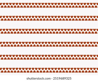Pattern with hearts, small red hearts on a light background, regular uniform print, vector seamless background, folk striped print, printing on fabrics, paper, wallpaper