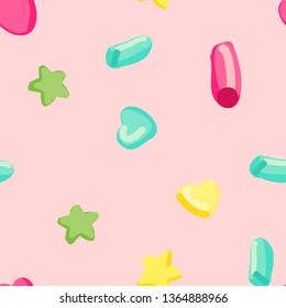 Pattern with hearts and star shapes. Seamless vector background. Sweet illustration