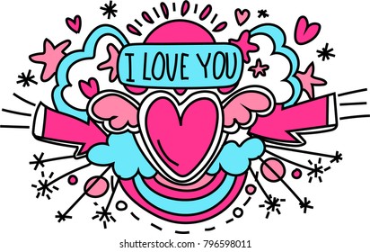 Pattern with hearts, stars and clouds for Valentine's day