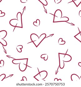 Pattern with hearts in the style of a doodle. Minimalist design