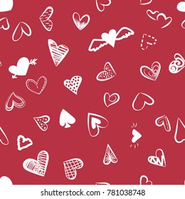 a pattern of hearts for Valentine's day. drawn white hearts on a red background