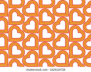 Pattern of hearts for Valentine's day.
Wallpaper of hearts. Red and yellow hearts on white background. Vector illustration seamless pattern. Flat design