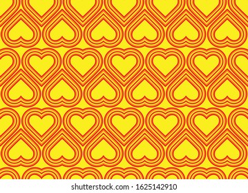 Pattern of hearts for Valentine's day. Wallpaper of hearts. Red and orange hearts on yellow background. Vector illustration seamless pattern. Flat design