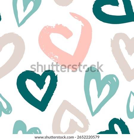 Pattern hearts watercolor. Abstract model of hand-drawn heart, grunge texture, marker, spring, summer, autumn colors, on a white background. Modern art, design elements, boho style, ornament, cover