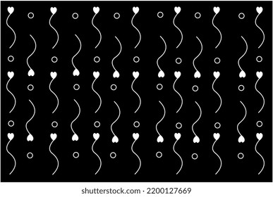 pattern of hearts and white circles with black background