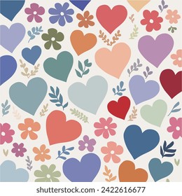 pattern with hearts,flowers and leaves