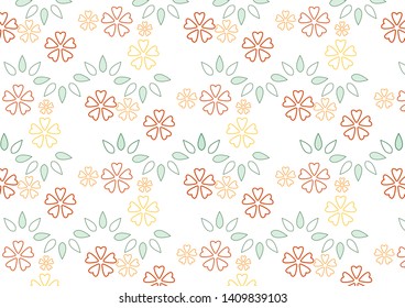 Pattern heart-shaped flower petals with green leaves on a white background, vector flowers pattern, floral background.