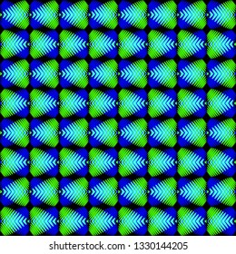 Pattern of heavenly and green hearts from stripes on a blue background in a bright intersection. Universal pattern for holidays and love themes.