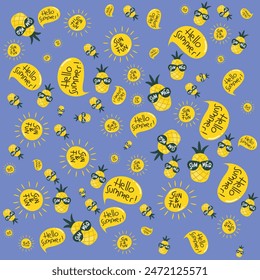 Pattern hello summer background pineapple and sun