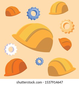 pattern of helmets security with gears vector illustration design