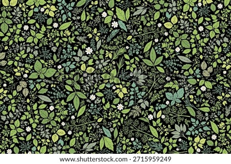 A pattern of herbs covering the entire front. Black.