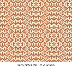 Pattern of hexagon shapes. Burnt Orange color on matching background. Simple stacked hexagons pattern. Hexagon cells. Seamless design. Tileable vector illustration.