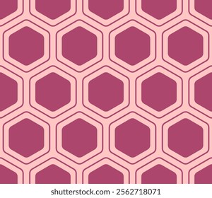 Pattern of hexagon shapes. Medium Red-Violet color on matching background. Rounded hexagons mosaic pattern with inner solid cells. Large hexagons. Seamless design. Tileable vector illustration.