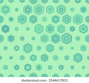 Patrón de Formas hexagonales. Elementos geométricos multicolores de diferentes tamaños. Patrón de mosaico de hexágonos apilados redondeados. Células de panal. Diseño de baldosas. Ilustración vectorial perfecta.