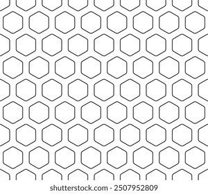 Pattern of hexagon shapes. Rounded hexagons mosaic cells with padding. Hexagonal cells. Seamless tileable vector illustration.