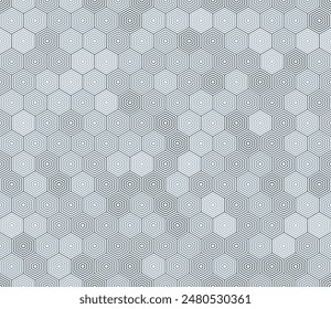Pattern of hexagon shapes. Simple stacked hexagons. Blue color tones. Hexagon cells. Seamless pattern. Tileable vector illustration.