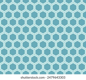 Patrón de Formas hexagonales. Color azul de acero en el fondo a juego. Cuadrícula hexagonal simple con celdas sólidas internas. Formas hexagonales. Patrón sin costuras. Ilustración vectorial con mosaico.