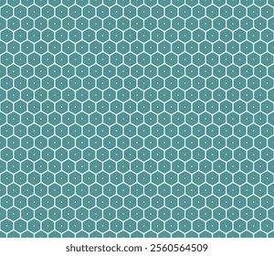 Pattern of hexagon shapes. Turquoise color on matching background. Rounded stacked hexagons mosaic pattern. Hexagon geometric shapes. Seamless design. Tileable vector illustration.