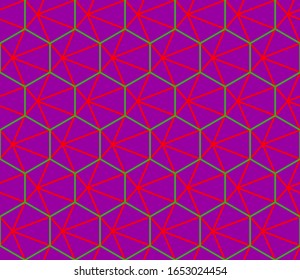 pattern hexagons in green and red lines over fuchsia