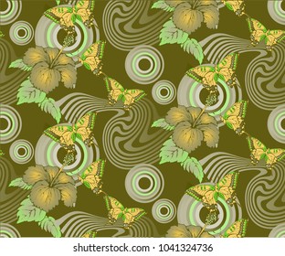 Pattern of hibiscus and butterfly. Vector illustration