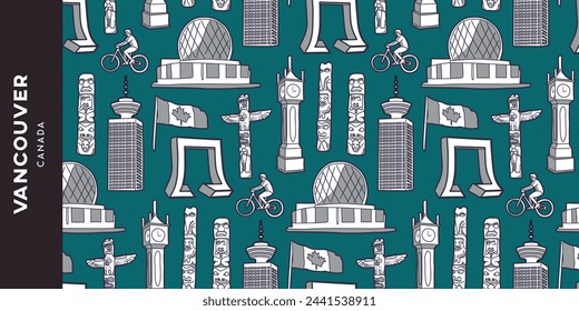 Pattern highlighting Vancouver (British Columbia), Canada: Stanley Park, Totem, Vandusen botanical garden, town...