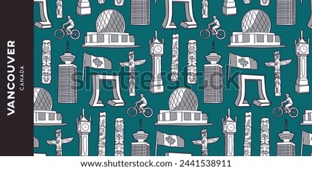 Pattern highlighting Vancouver (British Columbia), Canada: Stanley Park, Totem, Vandusen botanical garden, town...