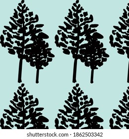pattern with highlights of black trees on a blue background