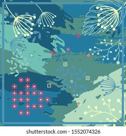 Pattern of Hijab design with floral abstract style. Silk scarf pattern
