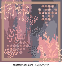 Pattern of Hijab design with floral abstract style. Silk scarf pattern