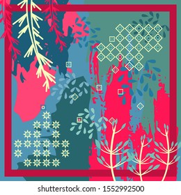 Pattern of Hijab design with floral abstract style. Silk scarf pattern