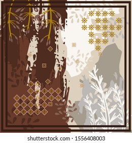 Pattern of Hijab design with floral abstract style. Silk scarf pattern