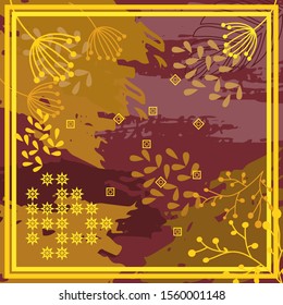 Pattern of Hijab design with floral abstract style.. Silk scarf pattern