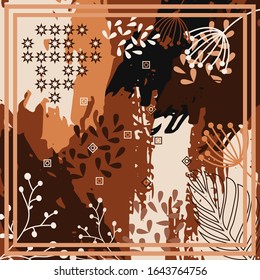 Pattern of Hijab design with floral abstract style. Silk scarf pattern