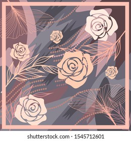 Muster des Hijab-Motivs mit abstraktem Laub. pastellfarben. Seidenschal-Muster, Vektordesign-Inspiration