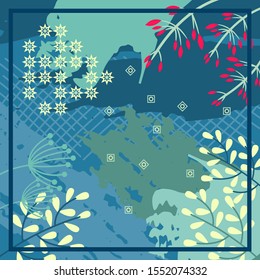Pattern of hijab motif design with abstract foliage design. Silk scarf pattern vector design inspiration