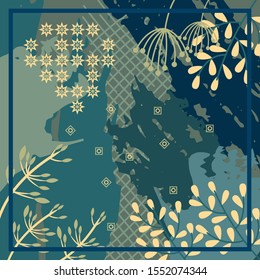 Pattern of hijab motif design with abstract foliage design. Silk scarf pattern vector design inspiration