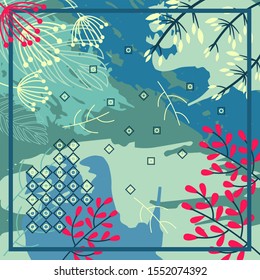 Pattern of hijab motif design with abstract foliage design. Silk scarf pattern vector design inspiration