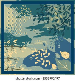 Pattern of hijab motif design with abstract foliage design. Silk scarf pattern vector design inspiration